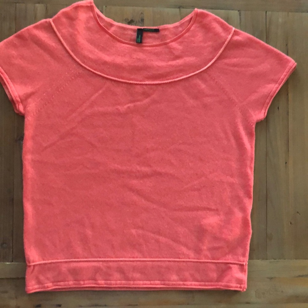 Coral Pink Benetton Sweater with Beautiful Detail